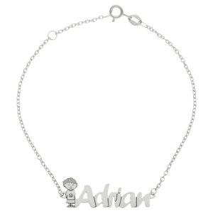 Pulsera oro blanco 18kl niño + nombre