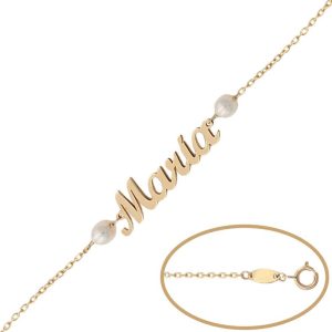 Pulsera oro 18kl nombre + perlas