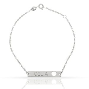 Pulsera oro blanco 18kl chapa + corazon
