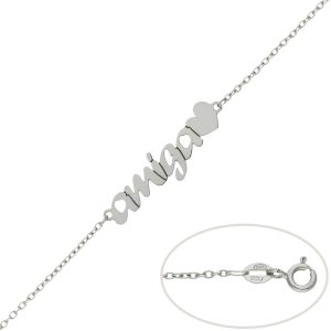 Pulsera oro blanco 18kl amiga + corazon