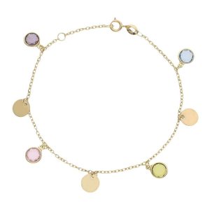 Pulsera oro 18kl mini charms circulo + piedras