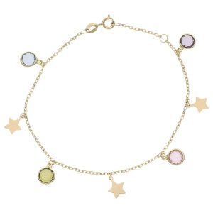 Pulsera oro 18kl mini charms estrellas + piedras