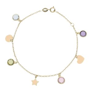 Pulsera oro 18kl mini charms mix + piedras