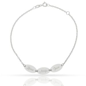 Pulsera oro blanco 18kl chapas ovaladas