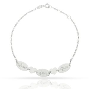 Pulsera oro blanco 18kl chapas + corazones