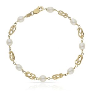 Pulsera oro 18kl perla jofa + jaula