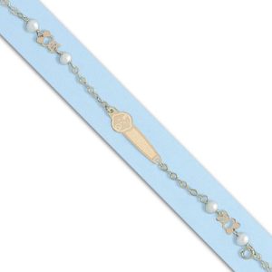 Pulsera oro 18kl bebe perlas y circonita