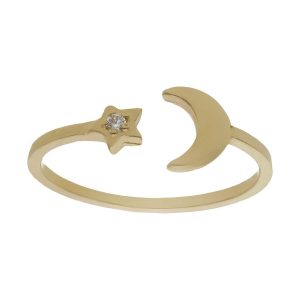 Sortija oro 18kl luna + estrella circonita