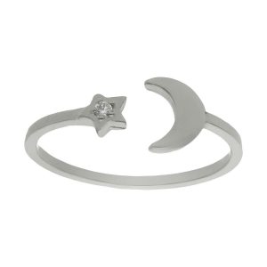Sortija oro blanco 18kl luna + estrella