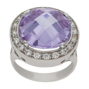 Sortija oro blanco 18kl – piedra malva