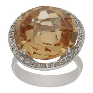 Sortija oro blanco 18kl – piedra champan