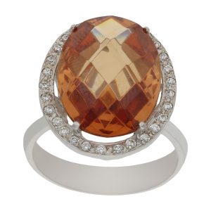 Sortija oro blanco 18kl – piedra champan