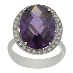 Sortija oro blanco 18kl – piedra violeta
