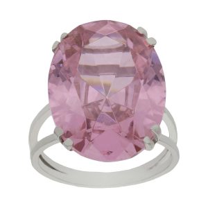 Sortija oro blanco 18kl – piedra rosa