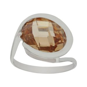 Sortija oro blanco 18kl – piedra champan