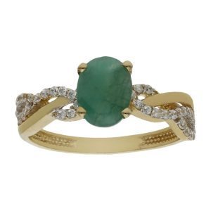 Sortija oro 18kl esmeralda fina + circonitas