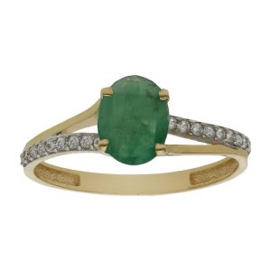 Sortija oro 18kl esmeralda fina + circonitas