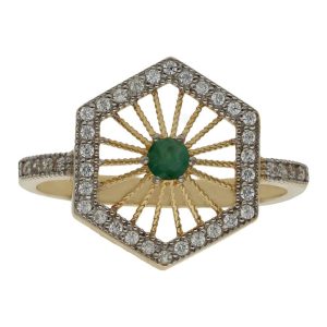 Sortija oro 18kl esmeralda fina + circonitas