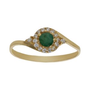 Sortija oro 18kl esmeralda fina + circonitas
