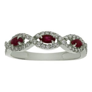 Sortija oro blanco 18kl rubi fino + circonitas