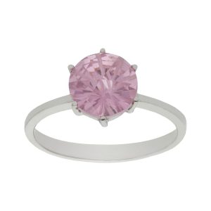 Sortija oro blanco 18kl – piedra rosa