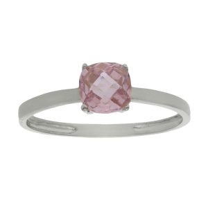 Sortija oro blanco 18kl – piedra rosa