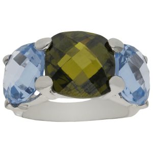 Sortija oro blanco 18kl – piedra azul + verde