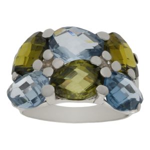 Sortija oro blanco 18kl – piedra azul + verde