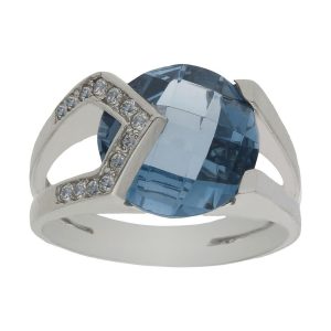 Sortija oro blanco 18kl – piedra azul