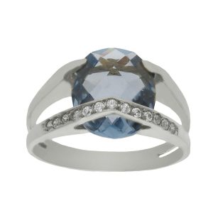 Sortija oro blanco 18kl – piedra azul + circonitas