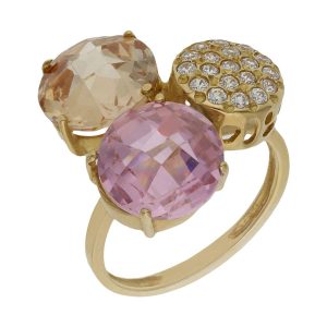 Sortija oro 18kl – piedras champan y rosa