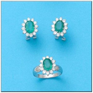 Sortija oro 18kl blanco esmeralda