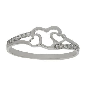 Sortija oro blanco 18kl corazones circonitas
