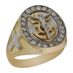 Sello oro 18kl cristo circonitas bicolor