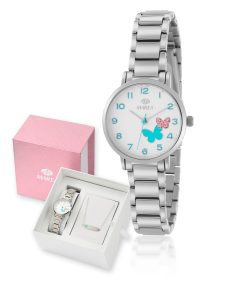 Reloj Marea Plateado Mariposas Analógico Niña y Cadena B41303/4