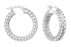 Par argollas doble trenza plata de ley IV14071PL